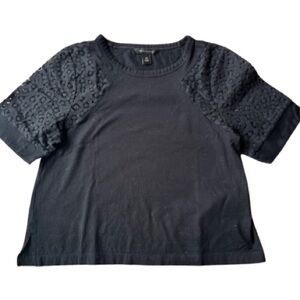 Banana Republic Black Eyelet Sleeve Cotton Blend Boxy Tee XS